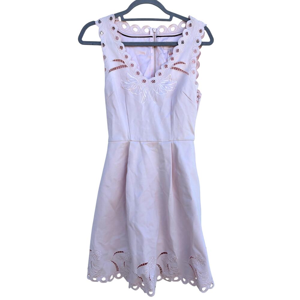 Ted Baker Emalise V Neck Embroidered Skater‎ Dress, Pink, Sz 1 (Sz 4)